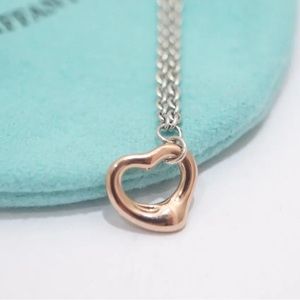 Authentic Tiffany & Co. Peretti Silver & 18K Rose Gold Open Heart Bracelet